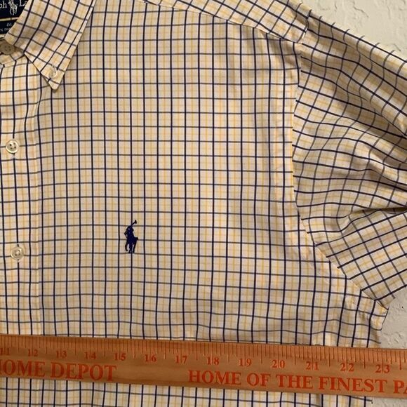 Ralph Lauren Blake 100% Two-Ply Cotton Checkered Blue Yellow Shirt Size S - Picture 5 of 7